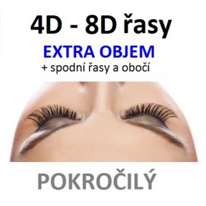 Prodlužování řas - Kurz VOLUME | extra objem 4D - 8D + spodní řasy a obočí